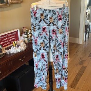 Christmas Pajama Pants Soft Plush Reindeer Gray Loungewear Womens Medium